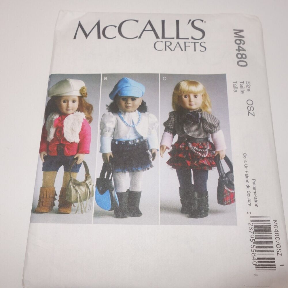 NEW McCall's M6480 Doll Clothes Pattern 18" fits American Girl 1980's Skirts